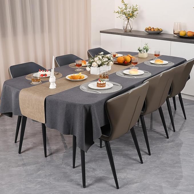 Myir JUN Reversible Vinyl Round Placemats Set of 8, Faux Leather Place Mats Dual Sided Waterproof Oilproof Wipeable, Heat-Resistant Table Mats for Kitchen Dining Indoor Outdoor (14", Light Gray Beige)
