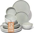 Ceramic Plates and Bowls Set, Everyday Dinnerware Set for 4, Wavy Rim Kitchen Dish Set, Chip Resistant Dishware Sets, Dishwasher Safe Dinner Set, Designed for Simple Meals, Gray Green