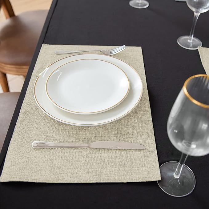 Cloth Placemats Set of 8, Linen Type Fabric Placemats Machine Washable Heat Resistant Placemats Wrinkle Free Thick Polyester Kitchen Place Mats for Dining Table (Beige)