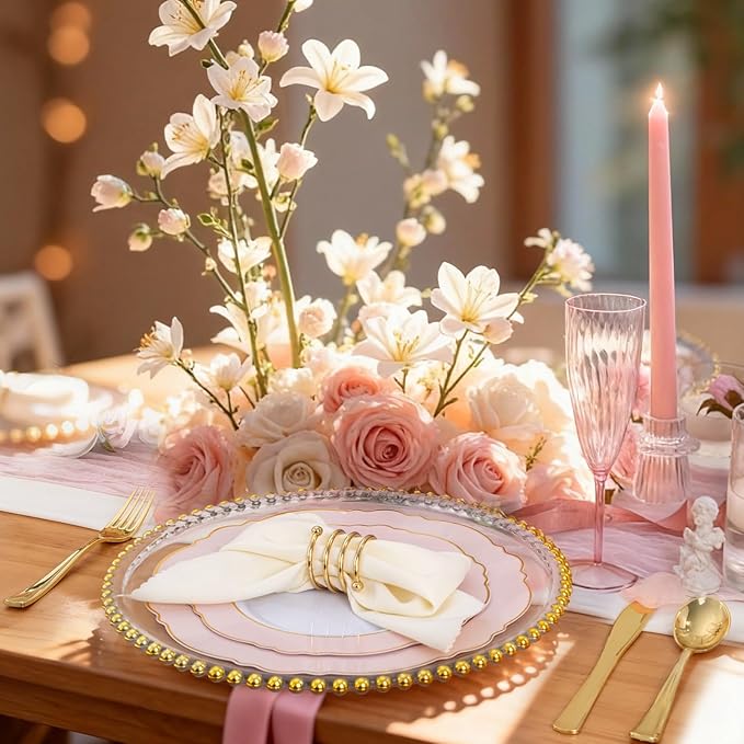 WDF 60pcs Pink Dessert Plates - 7.5inch Baroque Pink &White Disposable Dessert/Appetizer Small Cute Cake Plates for Upscale Parties &Wedding-Special for Baby Shower, Brithday, Valentine's Day