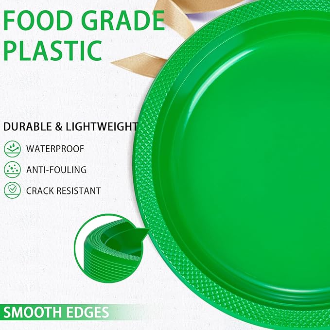 WELLIFE Green Party Plates 10 Inch -150 Count, Disposable Plastic Dinner Plates for Party St. Patrick's Day Easter