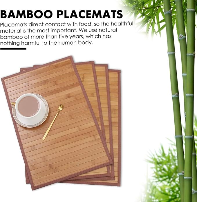 Placemats Set of 4 for Dining Table, Bamboo Place Mats for Kitchen Table Decor, Table Mats Heat Resistant & Non-Slip for Indoor/Outdoor Party, Table Placemats Set of 4 for Dinner Table Yellow