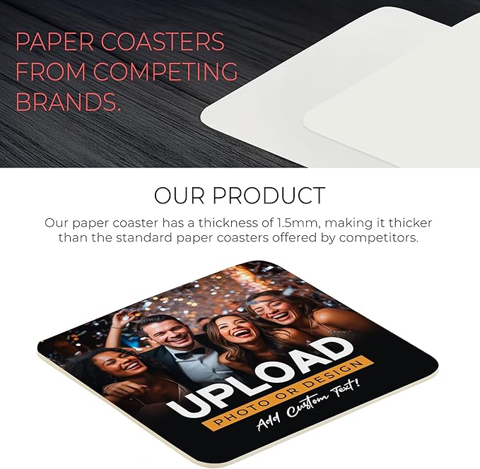 60 Pack Personalized Drink Coasters, Custom Cardboard Coasters with Photo and Text, Design Your Own Coaster for Events, Parties, Bars, and Unique Gifts, 3.95" Round, Design 7