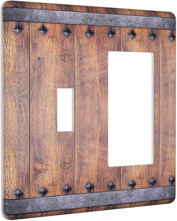 Light Switch Cover Rustic Farmhouse Barn Door Vintage Wood 2 Gang Toggle Rocker Combo Socket Cover Wall Plates Decorative Switch Plates and Outlet Covers for Bathroom Cabin Decor