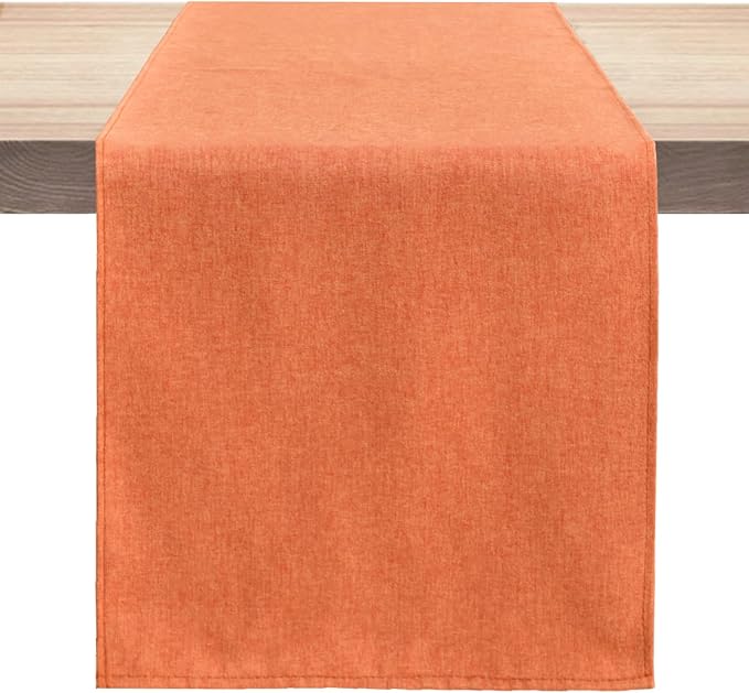 Table Runner 13 x 90 Inches Long, Cotton Linen Farmhouse Style Grey Table Linen for Kitchen Dining Coffee Table Parties Wedding Home Decor (Fall-Orange, 13” x 90”)
