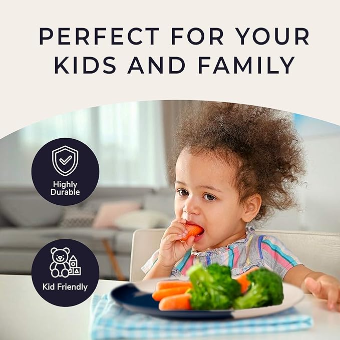 Thomas Fuchs Creative Melamine Side Plates Set of 4, Chip and Break-Resistant, Durable Salad Plates, Kid-Friendly Dessert Plates for Indoor and Outdoor, Dishwasher Safe, Ivory/Navy