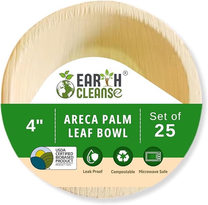 4" Areca Palm Leaf Round Bowls Compostable Biodegradable Eco-Friendly Bowls Natural Disposable Bowls, Perfect for Picnic Catering, Dessert, and Wedding (Pack of 25)