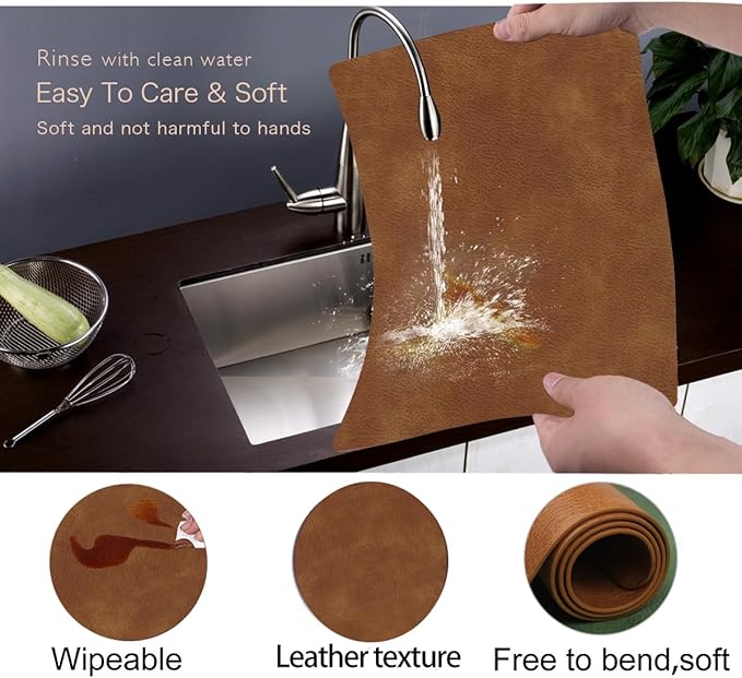 Faux Leather Dining Placemats Set of 4,Suitable for Indoor&Outdoor,Waterproof&Heat-Resistant Table Mats,Washable&Non-Slip Wipeable for Dining Table Decor-Brown