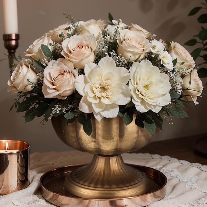 6 Pcs Distressed Gold Metal Compote Bowl Compote Vase Centerpieces for Table Pedestal Vase for Wedding Birthday Party Anniversary Indoor Outdoor Activity, 8 Diameter (Distressed Gold)