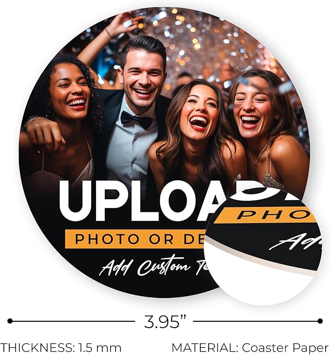 40 Pack, Personalized Drink Coasters, Custom Cardboard Coasters with Photo and Text, Design Your Own Coaster for Events, Parties, Bars, and Unique Gifts, 3.95" Round