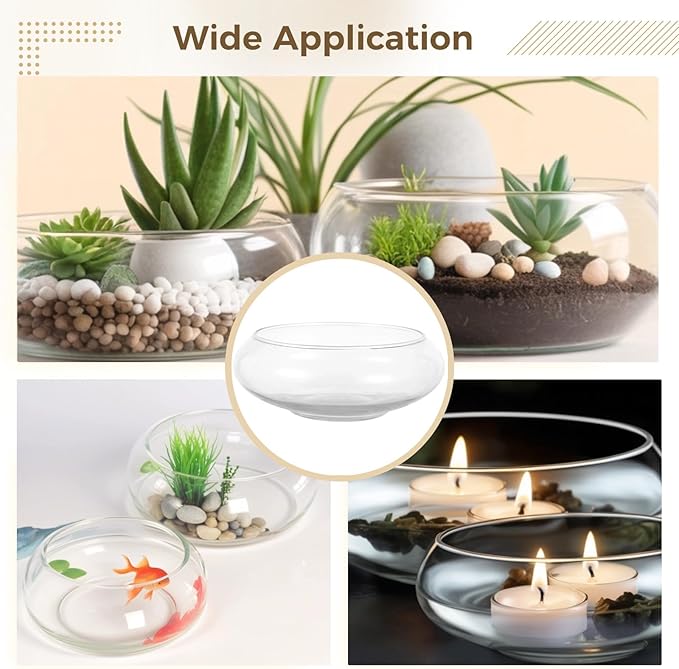 3 PCS Round Glass Vase Bowl, 6"/ 8"/10" Wide Mouth Round Glass Bowls, Succulent Planters, Fish Tank, Bubble Vases, Floral Decor Centerpieces, Flower Pots for Home Decoration (3PCS)