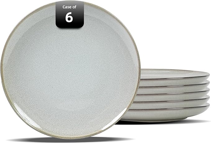 Organic Shape Highland Ceramic Dinner Plates, 6pcs 10.5 Inch Handmade Reactive Glaze Dinnerware Sets with Wavy Edge, for Kitchen, Microwave & Dishwasher Safe, Scratch Resistant-grey