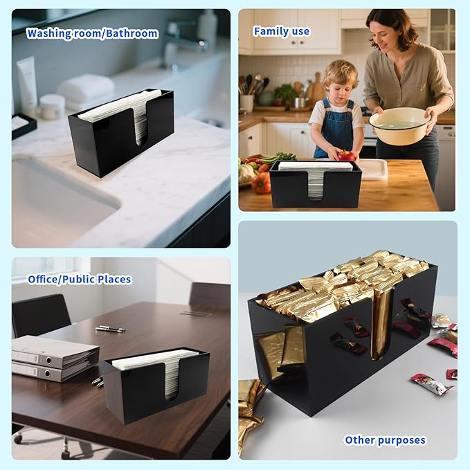 Paper Towel Holder for Countertop, Black Acrylic Napkin Dispenser – Fits Multifold, C-Fold & Z-Fold Trifold Towels, Durable 5mm Thick for Bathroom, Kitchen, Restaurant & Toilet(2pcs)