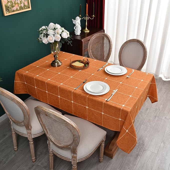 Zobesta Linen Table Cloth Burnt Orange Linen Tablecloth for Rectangle Tables 70 x 53 Inch, Washable Farmhouse Soft Boho Tablecloth for Outdoor, Party, Holiday, Picnic, Dining