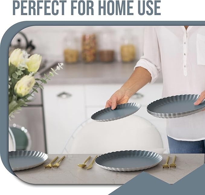 Trendables Floral Paper Plates 8.5 Inch & 10.5 Inch 80 Pcs Dinner Plate Set Fancy Disposable Plates for Party for 40 Guests 40 X 8 & 40 X 10 Large & Small Paper Plate Set for Parties Slate Blue