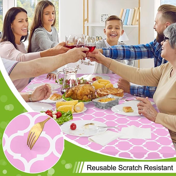 Smiry Rectangle Table Cloth, Waterproof Vinyl Tablecloth with Flannel Backing for Rectangle Tables, Wipeable Spillproof Plastic Tablecloths for Dining, Camping, Indoor and Outdoor, (52"x70", Pink)