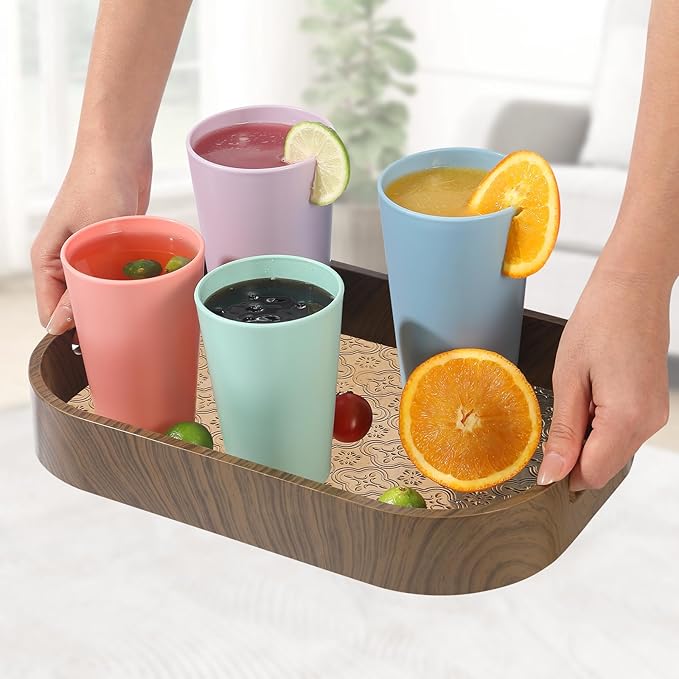 24 Pcs Unbreakable Plastic Cups Set, 14 oz Reusable Plastic Cups, Stackable Water Tumblers, Drinking Cup for Kitchen, Outdoor, BPA-free, Dishwasher Refrigerator and Microwave Safe (14 oz, 6 Colors)