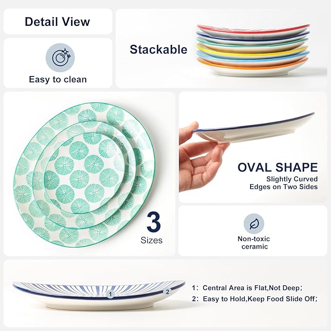 Selamica Small Dinner Plates, Oval Dessert Plates Ceramic, 6 Inch Small Plates for Appetizer, Cake, Snacks, Microwave Dishwasher Safe, Set of 6, Assorted Colors