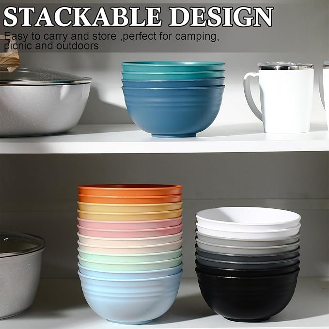 Eccliy 24 Pcs Wheat Straw Bowl Sets, Unbreakable Cereal Bowl 24 oz, Microwave and Dishwasher Safe Bowls for Cereal, Salad, Snack and Soup, Winter Style(Multicolor)