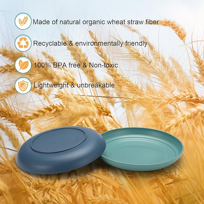 12 Pcs Unbreakable Deep Dessert Plates Set, 8 inch Reusable Plastic Wheat Straw Plates, Microwave and Dishwasher Safe Plate for Kitchen, Lightweight Plate for Dessert, BPA Free, 4 Colors