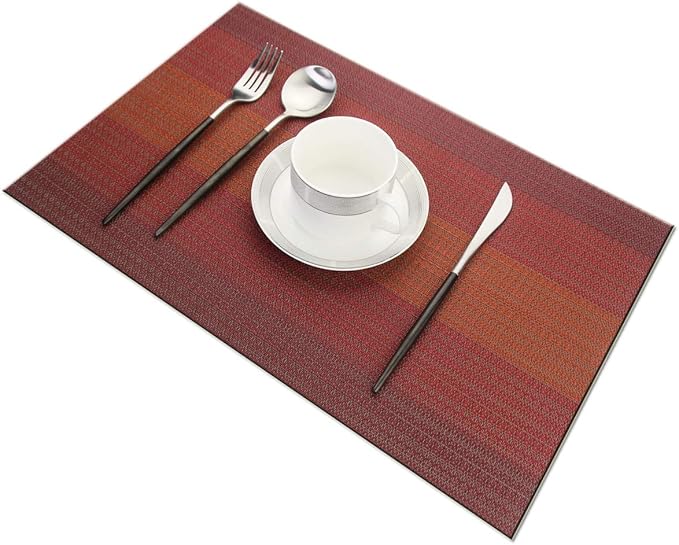 Table Mats for Dinner Washable Easy to Clean PVC Placemat for Kitchen Table Heat-resistand Woven Vinyl Placemats (4, Red)