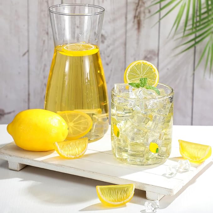Icon Juice Glasses, 14oz Stemless Wine Drinking Juice Glass Cup for Valentine Party Supplies Gift(1 Pcs,Lemon)