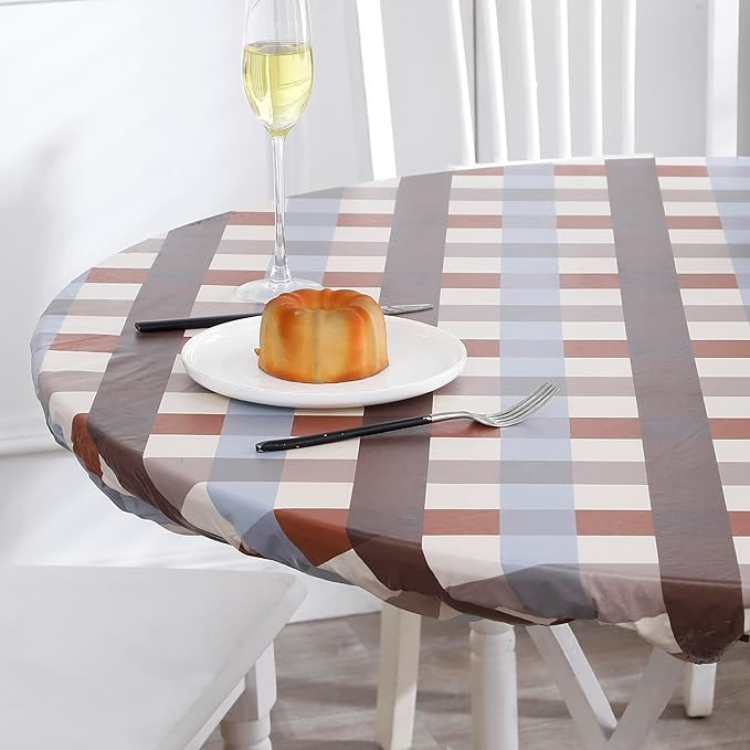 Walrus Round Vinyl Fitted Tablecloth with Flannel Backing Elastic Edge Design Table Cover Waterproof Oil-Proof PVC Table Cloth Stain-Resistant Best for 57"-66" Round