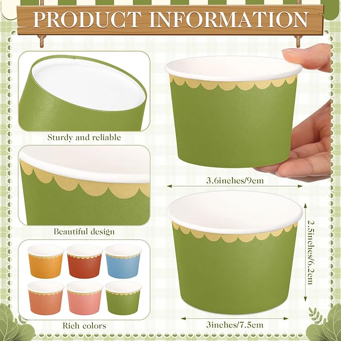 Zopeal 48 Pcs Wildflower Disposable Ice Cream Bowls 9oz Wildflower Colorful Gradient Color Paper Snack Cups with Gold Scallop for Chili Cook off Parties, Weddings, Baby Showers, Desserts, Yogurt