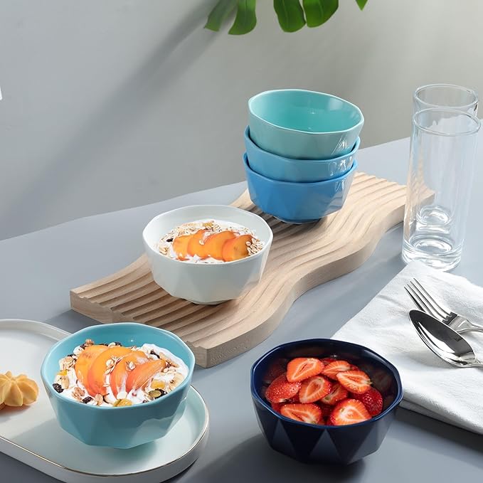 fanquare 12 OZ Dessert Bowls Set of 6, 4.5 Inch Ice Cream Bowls, Microwave Dishwasher Safe Small Bowls for Kitchen Snack Side Dishes, Assorted Color