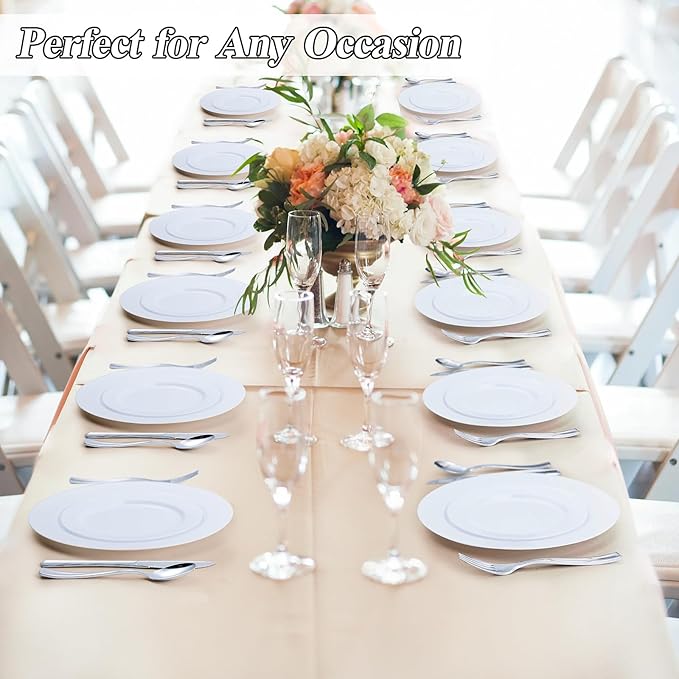 BESTSTAR 100PCS White Plastic Plates Set, 50 10.25 inch Dinner Plate and 50 7.5 inch Dessert Plates, Premium Disposable Plates for Party, Wedding