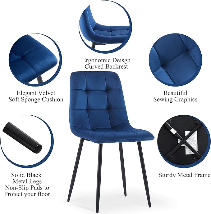 5 Pieces Dining Table Set for 4, 47" Oblong MDF Tabletop with Sturdy Metal Legs,4 PCS Home Kitchen Dining Chair Upholstered Velvet Room Chair with Tufted Back for Any Home Style
