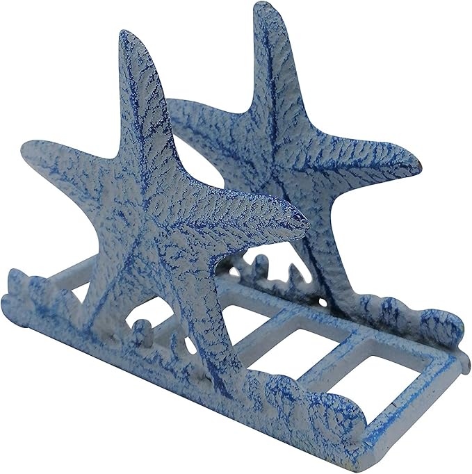 Comfy Hour Under The Sea Collection Cast Iron Starfish Napkin Holder, Kitchen, Table, Desk Uses, Blue