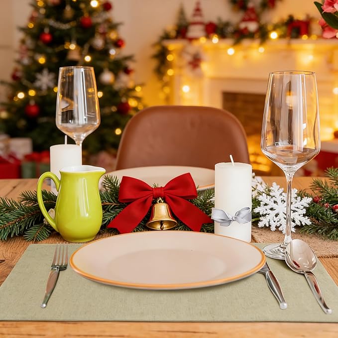 MANSPHIL Cloth Placemats Set of 6 Double Layer Thick Fabric Table Mats Faux Linen Place Mats Heat Resistant Washable Wrinkle Free Dining Kitchen Table Decor - 13x19 Inch Beige Oeko Tex Placemat