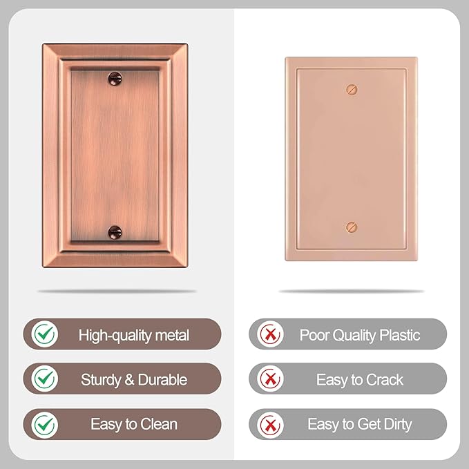 Metal Wall Plate for Electrical Outlets, Decorative Antique Copper Switch Plates Outlet Cover, Light Switch Cover Plate, 1-Gang Wall Plates (Single blank, 4 Pack)