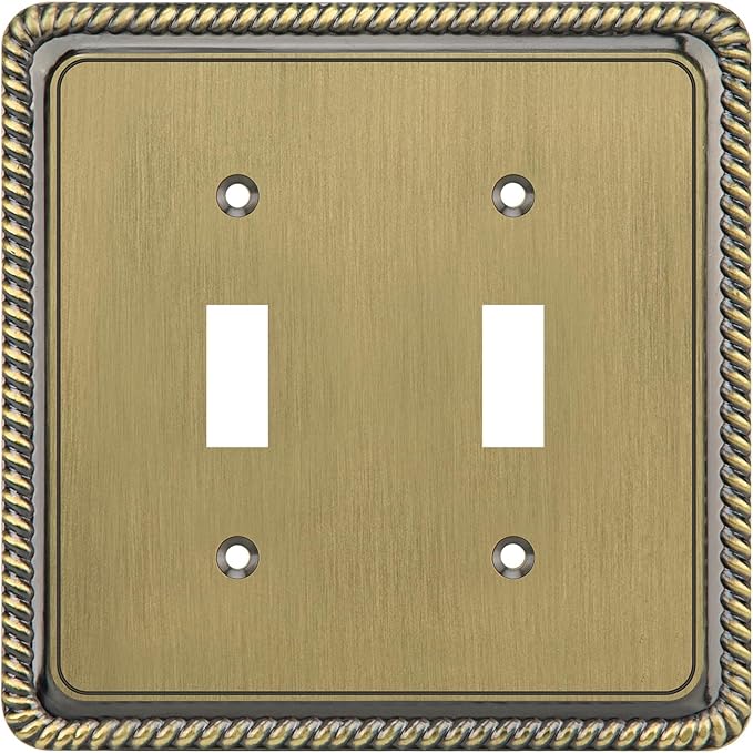 Henne Bery Rope Edge Decorative Wall Plate Switch Plate Outlet Cover (Double Toggle, Antique Brass)