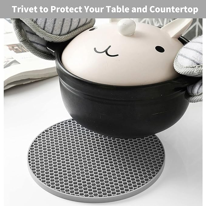 Silicone Trivet Mats, Silicone Pot Holders for Hot Pots and Pans, Heat Resistant Counter Mats for Tables, Countertops, Spoon Rest and Large Coasters, 4 Pack Gray Trivets for Hot Dishes