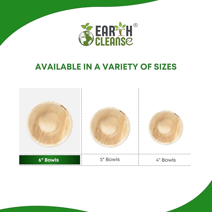 6" Areca Palm Leaf Extra Deep Round Bowls Compostable Biodegradable Eco-Friendly Natural Disposable Bowls,Perfect for Picnic Catering, Dessert, and Wedding (Pack of 200)