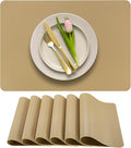 More Décor Faux Leather Placemats Set of 6 for Dining Table – Waterproof, Wipeable, Washable, Stain & Heat Resistant, Non-Slip Table Mats – 12 X 17 Inch, (Solid Beige 6)