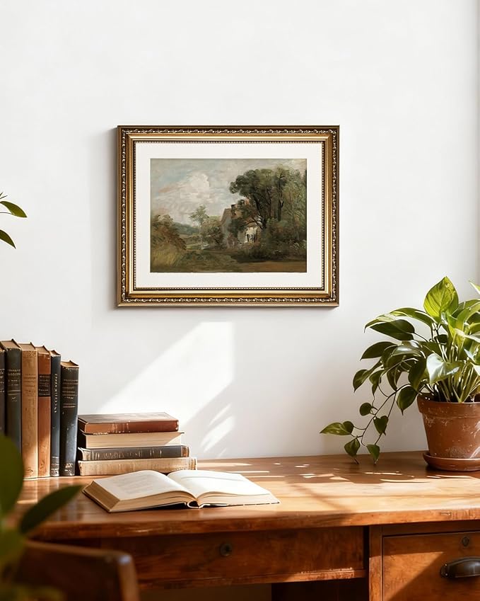 InSimSea Gold Picture Framed Wall Art, Living Room Vintage French Country Wall Decor, Nature Landscape Canvas Print Art, Home Farmhouse Decor, Antique Paintings with Frame 13x16inch
