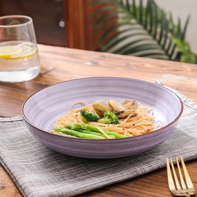 Selamica Porcelain 26 Ounce Salad Pasta Bowls, 8 inch Wide and Shallow Serving bowls, Microwave & Dishwasher Safe, Sturdy & Stackable, Set of 6, Gradient Color