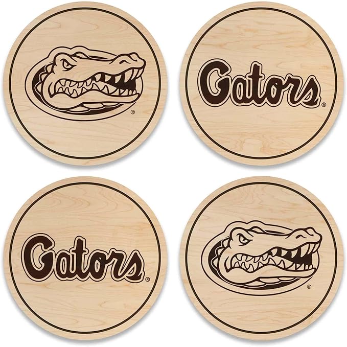 LazerEdge Florida Gators Wooden Coaster Set - Maple Wood - Officially Licensed Product - 4-Pack