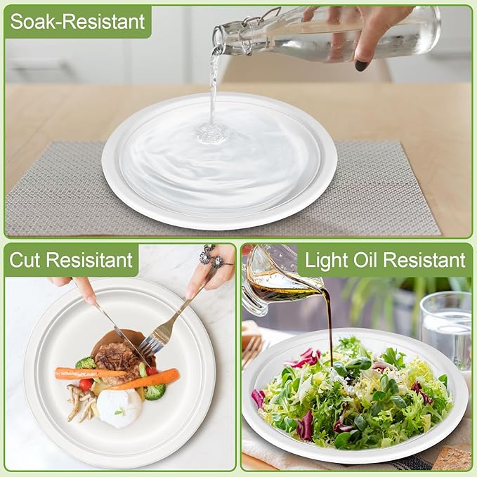 Disposable Paper Plates 10 Inch Bulk [125 Pack - White ] Heavy Duty Eco Friendly Compostable Dinner Plates, Biodegradable Sturdy Paper Plates Large, Microwave-Safe