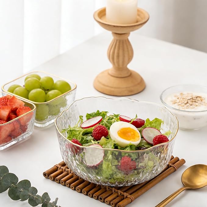 4 Pack 70 Ounce 8 Inch Round Clear Plastic Serving Bowls - Disposable Crystal Salad Mixing Bowls for Party, Salad, Fruit, Snack, Chip, Popcorn Catering