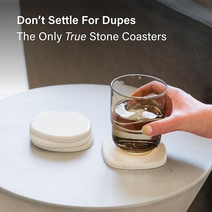 Dorai Home Stone Coaster Set – 4 Absorbent Diatomite Coasters for Instant Drying, Modern Design, Sandstone