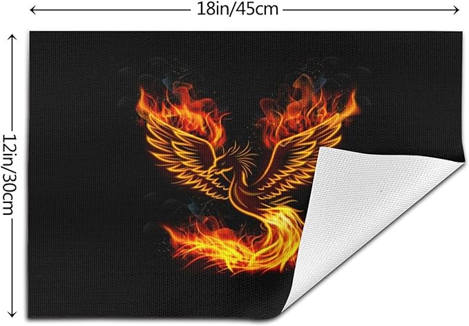 Fire Phoenix Placemats Set of 4, Black Gold Table Mats Heat Resistant Washable Placemat for Kitchen Dining Table Black Linen Placemats 12x18 Inch