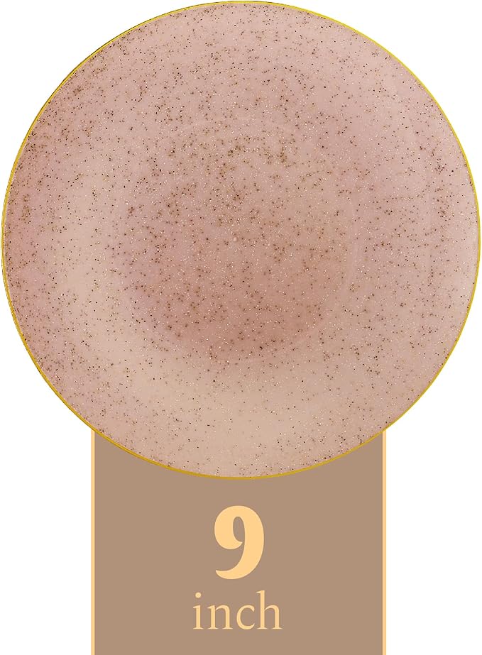 PLASTICPRO 30 Pack Disposable Plastic Plates Heavyweight Granite Look Elegant 9 inch Dinner Plates Pink with Gold Rim