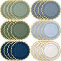 48 Pcs Dusty Blue Sage Green Paper Plates 9 Inch Green Blue Scalloped Paper Disposable Dinner Dessert Plates for Birthday Wedding Bridal Party Supplies, 6 Colors