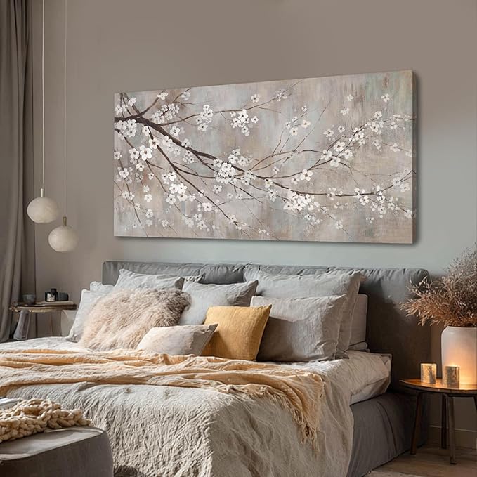 XIANSHOU Botanical Wall Decor Paintings Canvas Wall Art for Living Room White Flower Pictures Artwork Decorations for Bedroom Dining Room Office 29"x 58" Home Decor Ready to Hang