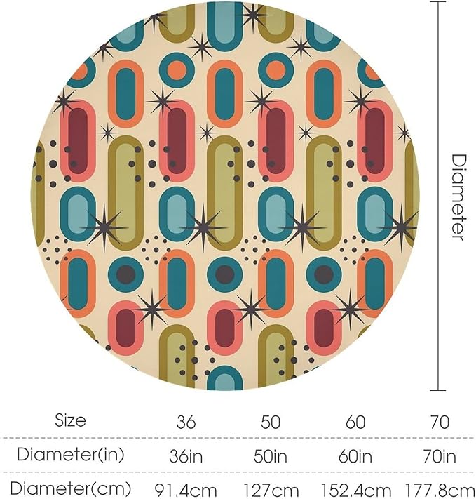 Mid Century Bohemian Round Tablecloth, Modern Medieval Geometric Abstract Print Tablecloth for Home Party Dining Room Kitchen Decor 36Inch(90cm)