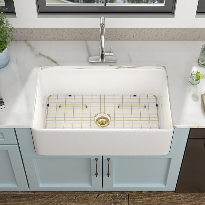 33 Farm Sink White - Fulorni 33"x20" Farmhouse Kitchen Sink Flat Apron Front White Ceramic Porcelain Fireclay Single Bowl Farmer Style Basin